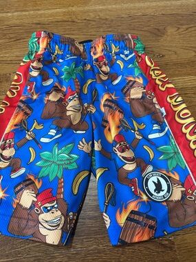 Blue Kids Graphic Shorts with Tropical Monkey Print